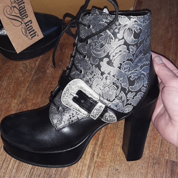 DISCONTINUED Vintage Goth Short Brocade Boot - Picture 2 of 4